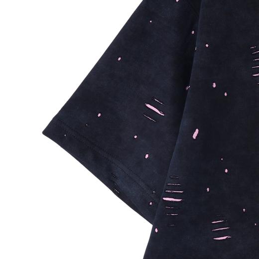 T2984夏季高级感新款美式撞色破洞圆领短袖T恤情侣宽松潮流时尚上衣 商品图2