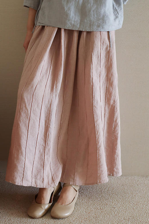 绽放302朵/【宋瓷系列】夏季亚麻立体感百搭显瘦复古文艺半身长裙 商品图5