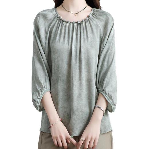 丁摩 圆领桑蚕丝灯笼袖真丝上衣TZ504182 商品图4