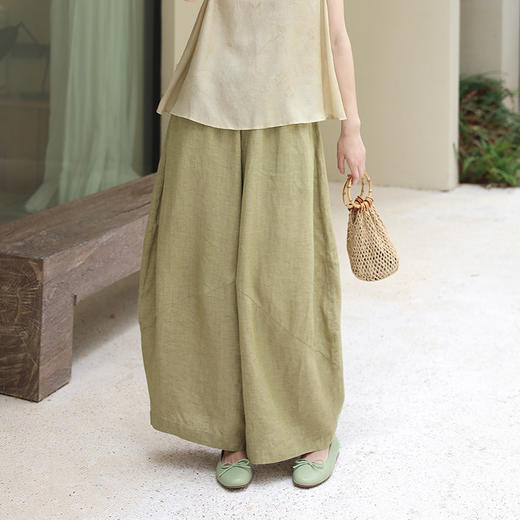 绽放189朵/【宋瓷系列】哪吒裤色织亚麻分割梅瓶廓形造型感阔腿裤 商品图0