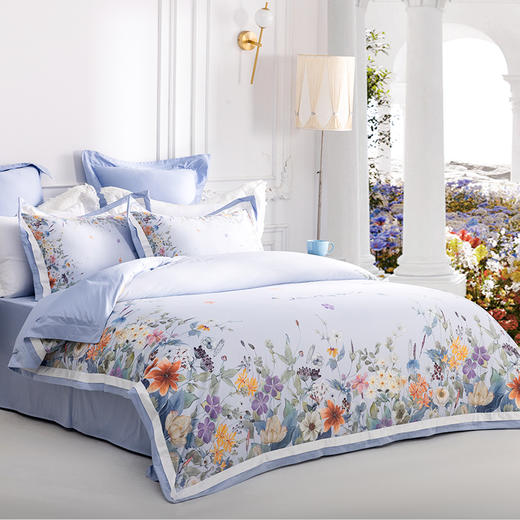 多喜爱 法式轻奢四件套-繁花雅韵(蓝）【60S】【灵动刺绣】【礼盒包装】【芬纳诺抗菌】【法式拼边工艺】【专利床单】长绒棉·如丝顺滑 商品图2