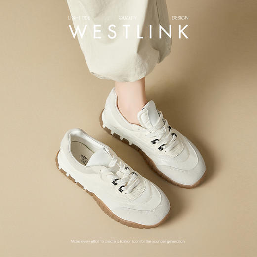 西遇芭蕾德训鞋女新款春夏超火复古小白鞋轻便软底黄色运动鞋V0156574 商品图1