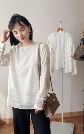 醋酸提花春意盎然花朵袖国风衫