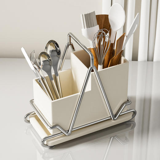 🍀【台式 壁挂 筷子筒】1.实心不锈钢架子 防锈 防腐 2.底部镂空设计 通风沥水 3.台面/壁挂两用 随心切换 4.窄型设计 充分利用边缘空间 5.大口径容量 餐具随心收纳 6.高低双分区 商品图6