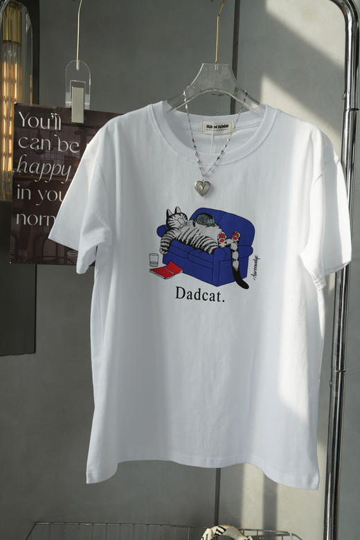 躺平摆烂胖胖加菲猫白T 商品图0