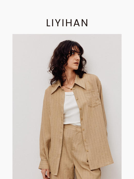 LIYIHAN稿线丨25春亚麻绣花边条纹衬衫翻领宽松上衣外套透气舒适 商品图1
