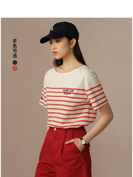 Teenie Weenie小熊字母条纹T恤女夏季女t恤TTRA256535N 商品图0