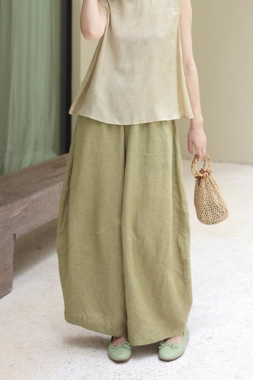 绽放189朵/【宋瓷系列】哪吒裤色织亚麻分割梅瓶廓形造型感阔腿裤 商品图5