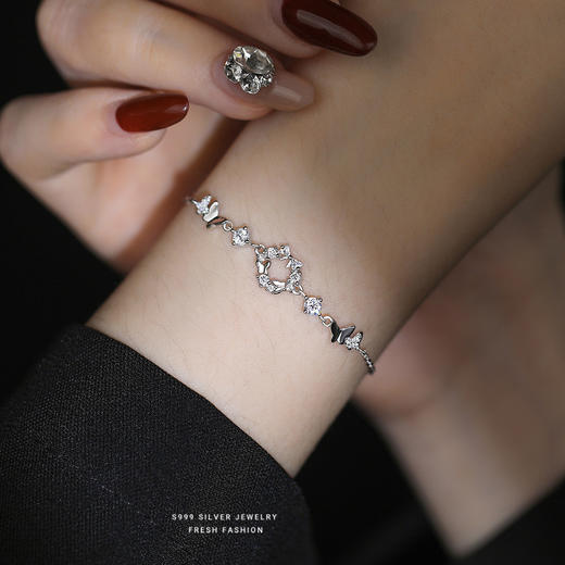 【洛蝶】s999纯银镶钻花环蝴蝶手链【YXS-L941】 商品图1