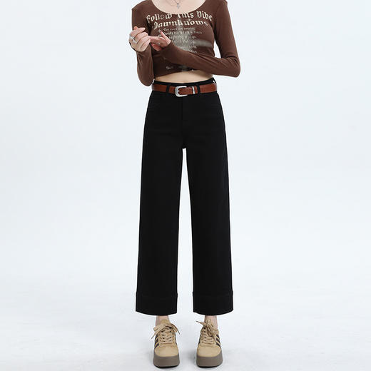 百媚生 九分直筒牛仔裤女阔腿裤法棍裤子9895 商品图5