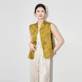 【高货wl】全新升级【铂金会员321/天猫429/差价108】(00749) 洛诗琳新中式国风双面可穿马甲醋酸提花时尚立领开衫上衣