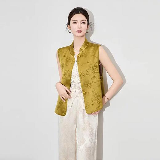 【高货wl】全新升级【铂金会员321/天猫429/差价108】(00749) 洛诗琳新中式国风双面可穿马甲醋酸提花时尚立领开衫上衣 商品图0