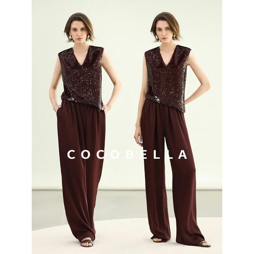 COCOBELLA静奢风丝光缎面黑色休闲裤女夏宽松阔腿裤PA3073-2 商品图2