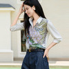 谜底花色衬衫七分袖女2025夏季新款通勤风拼接印花衬衣256MC6286 商品缩略图1