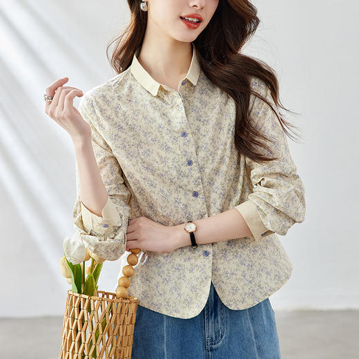 百媚生 纯棉碎花衬衫女上衣51111 商品图0