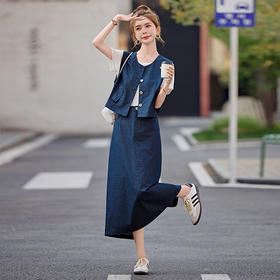 牛仔套装时尚洋气时尚马甲半身裙三件套HSYL2522