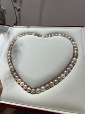 47-5 母亲节特惠 爱心礼盒装 8-9mm黄金点位 5A 淡水珍珠项链 糖果色 三色