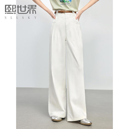 【初夏新品】熙世界白色牛仔裤宽松阔腿裤女2025春夏款高腰显瘦纯棉直筒长裤子 商品图0