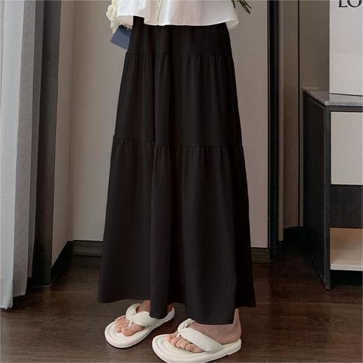 【伊页冰丝皱三层裙】韩系温柔蛋糕长裙 低饱和色系 松紧高腰设计 三种颜色 商品图1