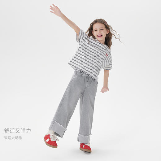 马克珍妮女童云感蝴蝶结条纹短袖T恤 儿童上衣2025夏装新款550700 商品图2