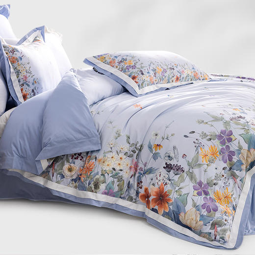 多喜爱 法式轻奢四件套-繁花雅韵(蓝）【60S】【灵动刺绣】【礼盒包装】【芬纳诺抗菌】【法式拼边工艺】【专利床单】长绒棉·如丝顺滑 商品图3