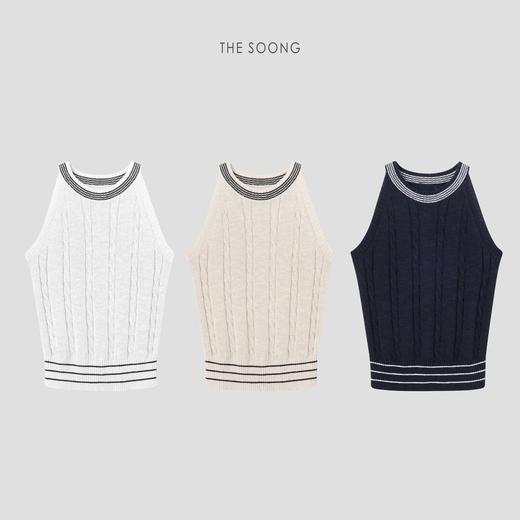 THESOONG"减龄美学"法式亚麻棉纱细腻肌理感绞花针织背心HWBX6836 商品图1
