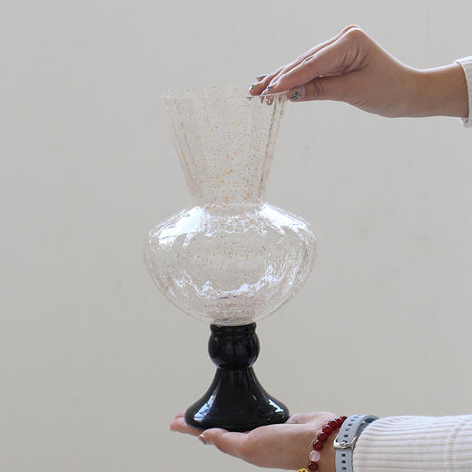 中古风鎏金粉高脚法式透明风灯花瓶鲜花餐桌台面居家装饰玻璃瓶 商品图3