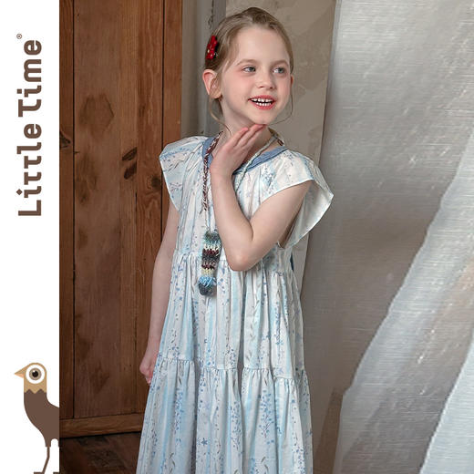 Little time女童连衣裙2025夏季新款儿童洋气蓝色碎花纯棉连衣裙 商品图2