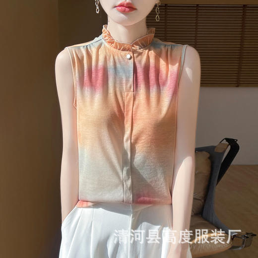 丁摩 木耳边领花边无袖针织上衣M13 商品图9