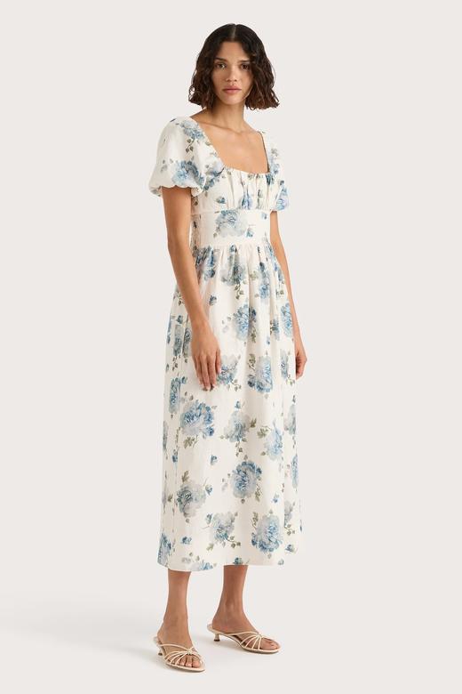 Faithfull The Brand - Dalia Midi Dress - Cecile Floral - Pale Blue - 女装 - 连身裙 - 淡蓝色 商品图2