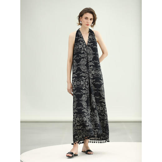 COCOBELLA设计师手绘棉麻风背心裙拼接大码无袖连衣裙FR0068 商品图3