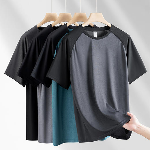 【速干】【DH】大依优型大码拼接短袖T恤加肥加大宽松休闲胖子打底半袖男士上衣潮流 商品图1