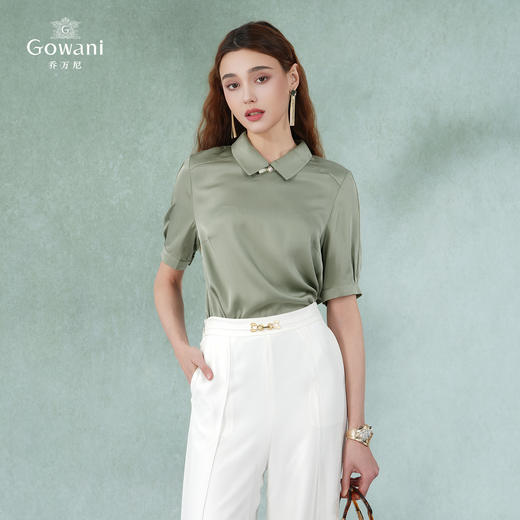 【两色可选】乔万尼新款衬衣领真丝小衫上衣EI2C876 商品图2