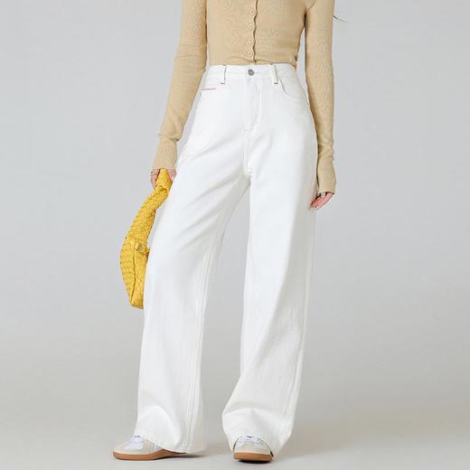 洛诗琳34515春季新款清新百搭高腰显瘦白色阔腿牛仔裤女25231 商品图1