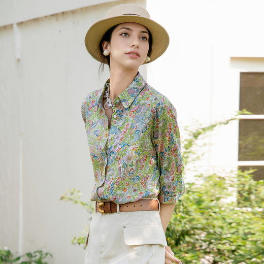 谜底100%棉衬衫分袖女2025夏季新款小碎花清新合体衬衣256MC6282 商品图1
