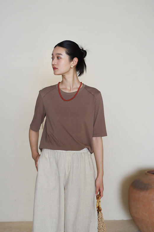 绽放186朵/【宋瓷系列】刺绣显瘦分割印花经典小圆领短袖百搭T恤 商品图5