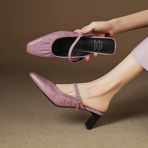 【预售5天】柔软又亲肤~头层水洗牛皮粗跟法式包头半拖鞋女春夏小香风玛丽珍单鞋MX&mx89810 商品图4