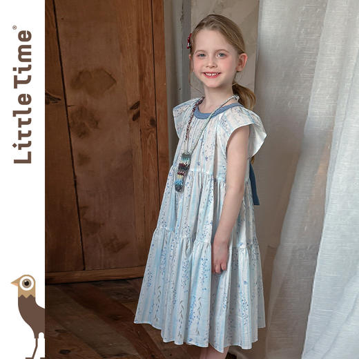 Little time女童连衣裙2025夏季新款儿童洋气蓝色碎花纯棉连衣裙 商品图1