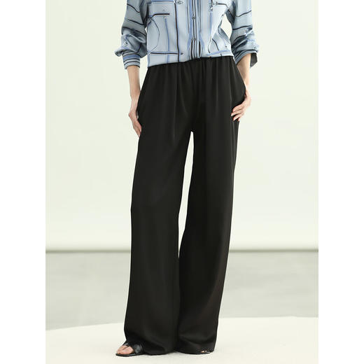 COCOBELLA静奢风丝光缎面黑色休闲裤女夏宽松阔腿裤PA3073-2 商品图3