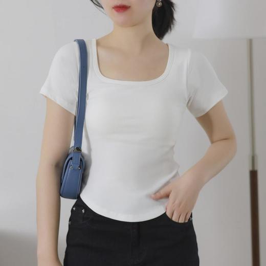 【两件减10元】林小眠·法式超模T恤丨带胸垫T恤，遮肉显腰细腿长，免穿内衣超自由，方领、圆领，各五色可选，S-XL 商品图13