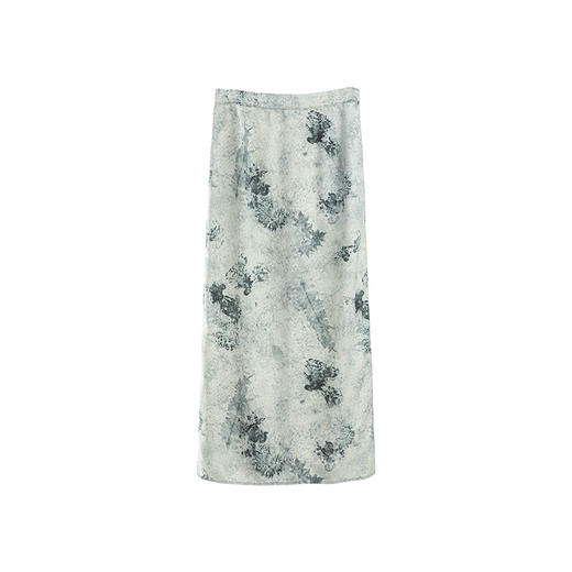 绽放217朵/【宋瓷系列】天丝亚麻光泽感提花印花直筒开衩半身长裙 商品图4