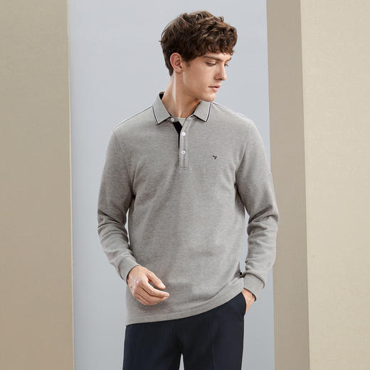 【暖燚绒】柒牌抗菌长袖polo衫男士秋冬厚款商务百搭撞色翻领T恤125T70110 商品图1