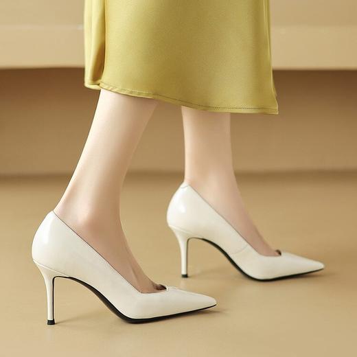 【预售7天】法式白色尖头高跟鞋女春秋新款真皮细跟灰绿色气质单鞋HY&M1062-1 商品图4