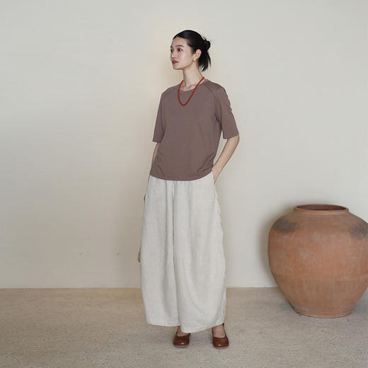绽放189朵/【宋瓷系列】哪吒裤色织亚麻分割梅瓶廓形造型感阔腿裤 商品图1