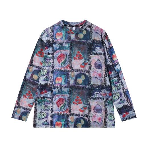 T2998夏季高级感新款潮牌撞色水果油画圆领长袖T恤透气休闲情侣潮流 商品图1