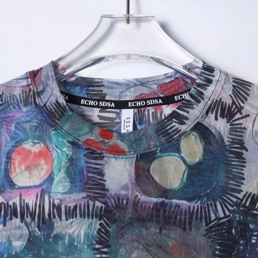 T2998夏季高级感新款潮牌撞色水果油画圆领长袖T恤透气休闲情侣潮流 商品图2