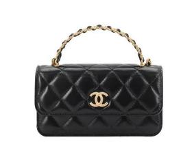 CHANEL香奈儿 23P系列 金属镂空字母手柄萎格纹 皮革 链条包手提包单肩包斜挎包