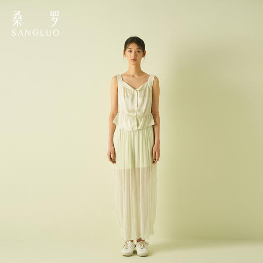 高定 桑罗真丝无袖背心长裤套装女25年夏季新品可外穿家居服高级设计感 商品图0