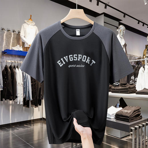 【速干】【DH】大依优型大码拼接短袖T恤加肥加大宽松休闲胖子打底半袖男士上衣潮流 商品图1