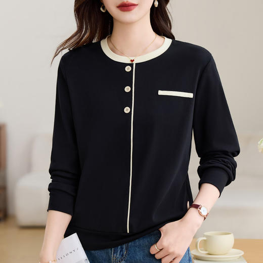 百媚生 棉质正肩长袖圆领T恤S82510040 商品图2